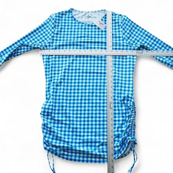 Draper James x Lands End Gingham Swim Tunic Rash Guard Shirt White Blue Women M - Picture 4 of 7
